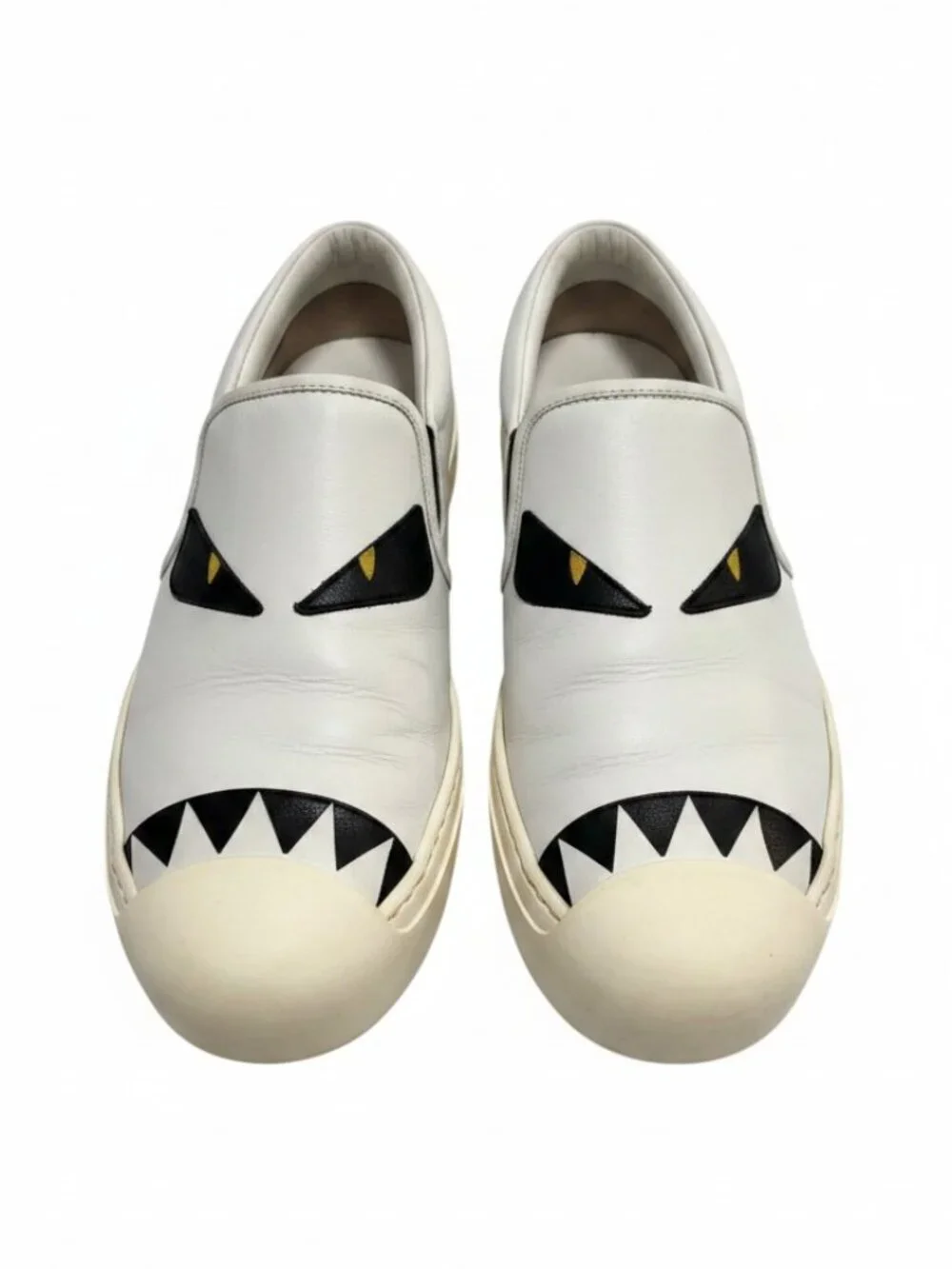 FENDI Bag Bugs Monster Eyes Leather Slip On Sneakers White Shoes